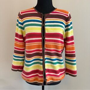 Liz Claiborne Multicolor Striped Button Cardigan Medium 3/4 Sleeve Cotton Spring